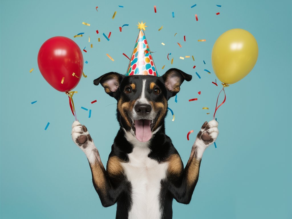 A joyful dog celebrating its birthday with balloons - What Dog Breed Should I Get