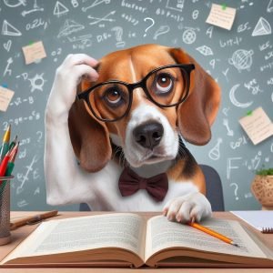 Puzzled Beagle with human features struggling with a quiz fail in the Guess the Dog Breed by Its Tail