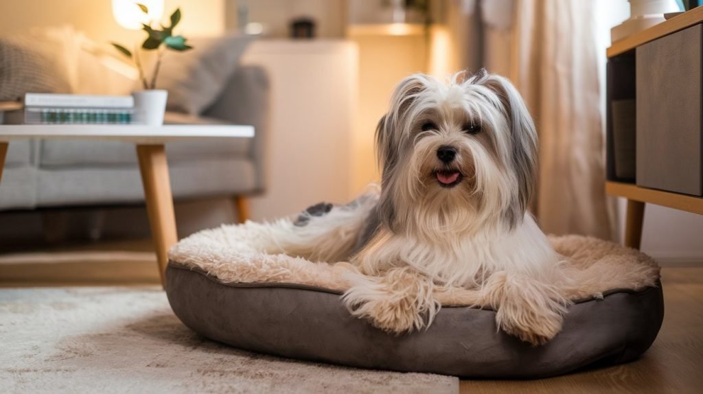 Havanese dog relaxing in a cozy apartment, one of the best small dog breeds for apartment living