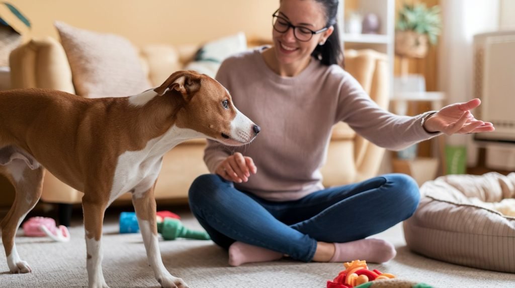 Gentle owner introducing a rescue dog to their new home, demonstrating the first steps in how to train a rescue dog by building trust.